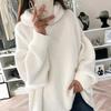 Tröja för Plus Size-kvinnor, med hög hals, enfärgad, långa ärmar och ribbade sänkta axlar