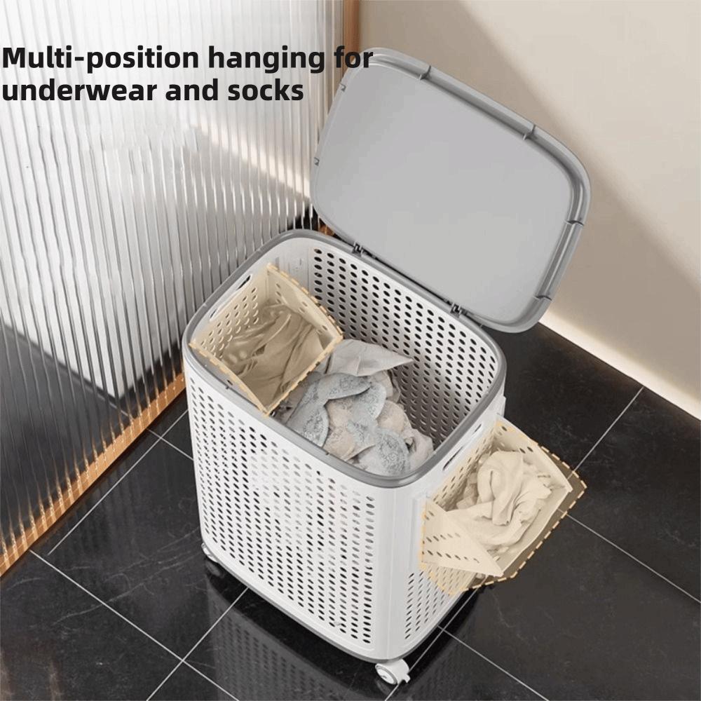 Plastic Folding Dirty Clothes Basket Large Capacity Rolling Laundry Basket Living Room