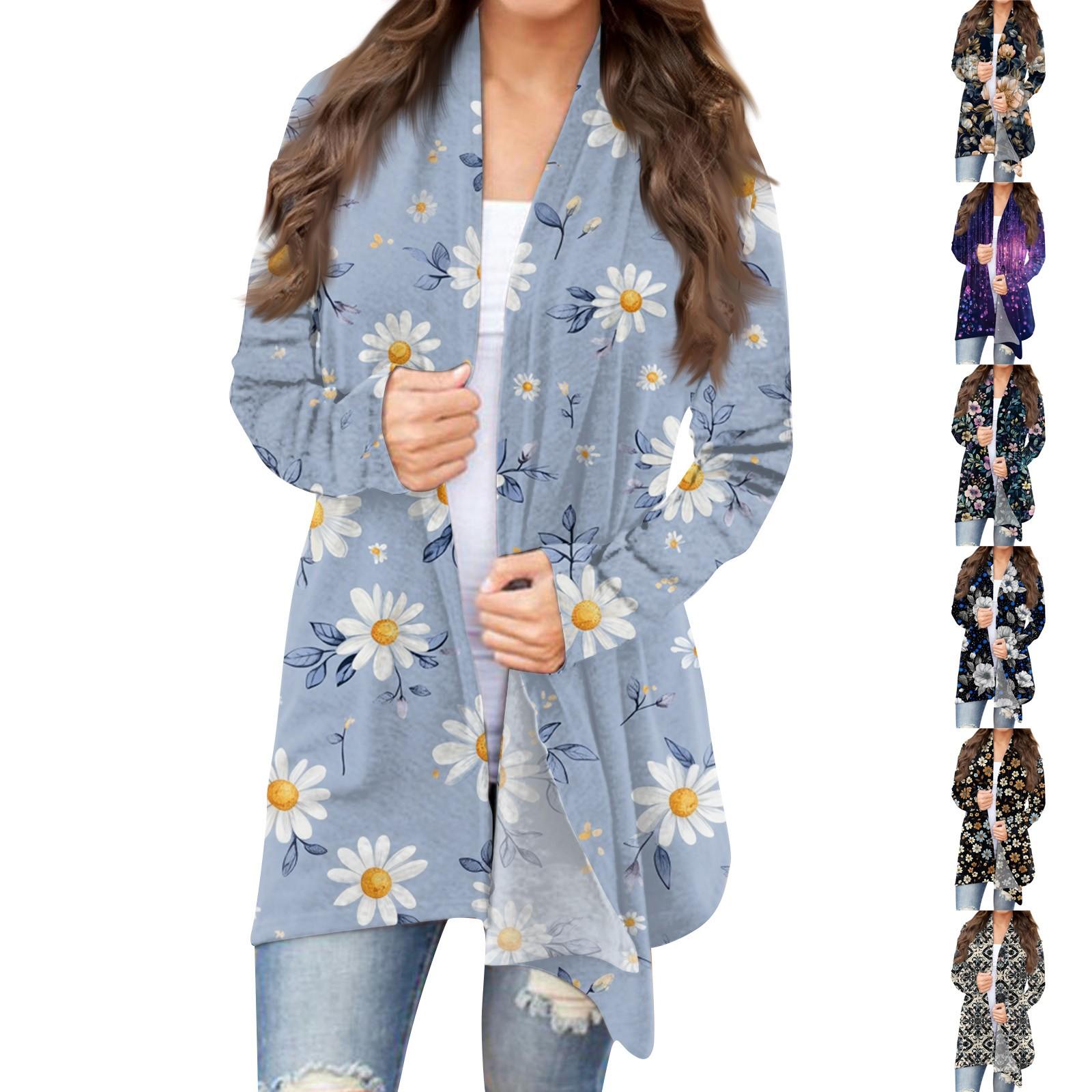 

Women s Fashion Casual Retro Print Mid-Length Cardigan Jacket M фіолетовий