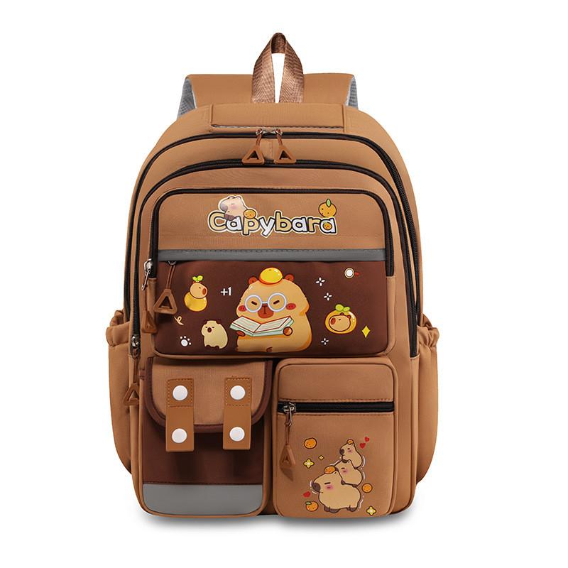 Nylon Childrens Backpack Featuring Capybara Cartoon Pattern Classroom Bag School