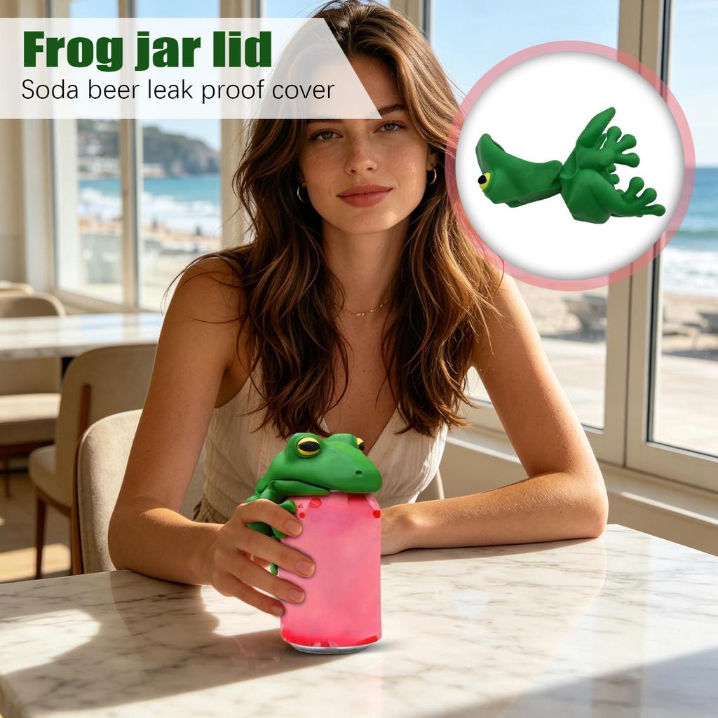 Reusable Frog Shape Can Lid Seal Cover for Soda Beer Bottles Leak Proof Flexible Silicone Material Fits Standard Can Sizes