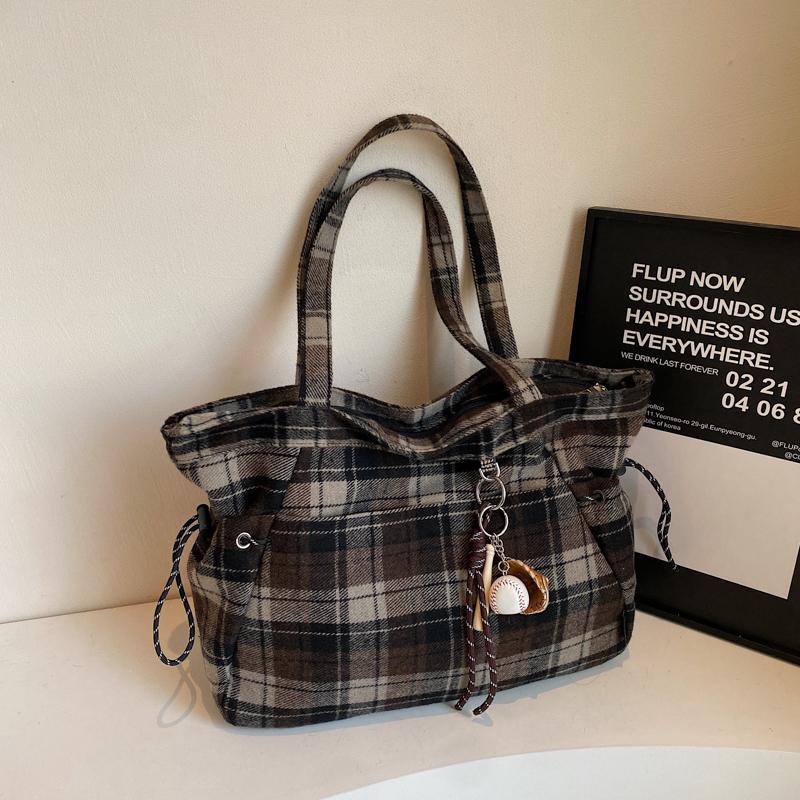 Rutete pendlerbag dame skulderveske studentklasseveske stor kapasitet tote bag