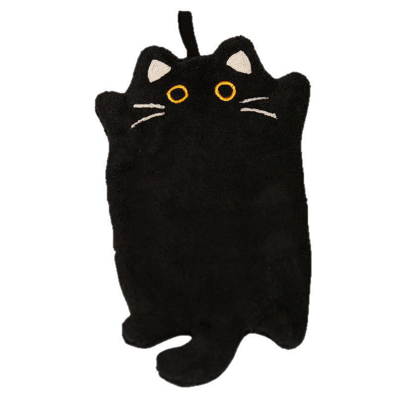 Black Cat Hanging Hand Towel - Absorbent, Non-Shedding Kitchen Cloth & Kids Handkerchief with Heat Insulation.