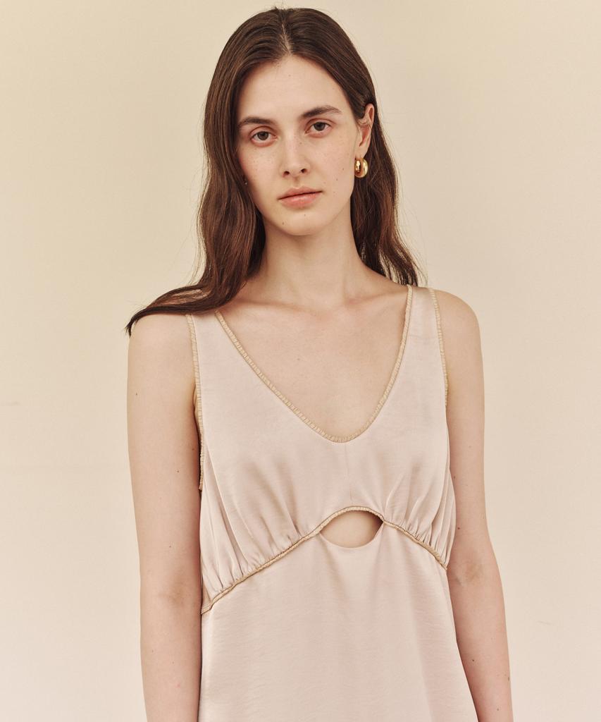 LEUNI Emma Satin Shirred Dress - Peach Beige