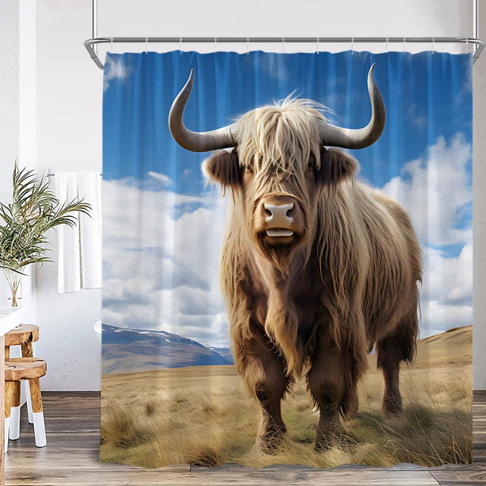Lustige Tiere Baden Duschvorhänge Hochlandrind Schweine Kaninchen Hunde Badewanne Badezimmer Dekor Polyester Duschvorhänge mit Haken