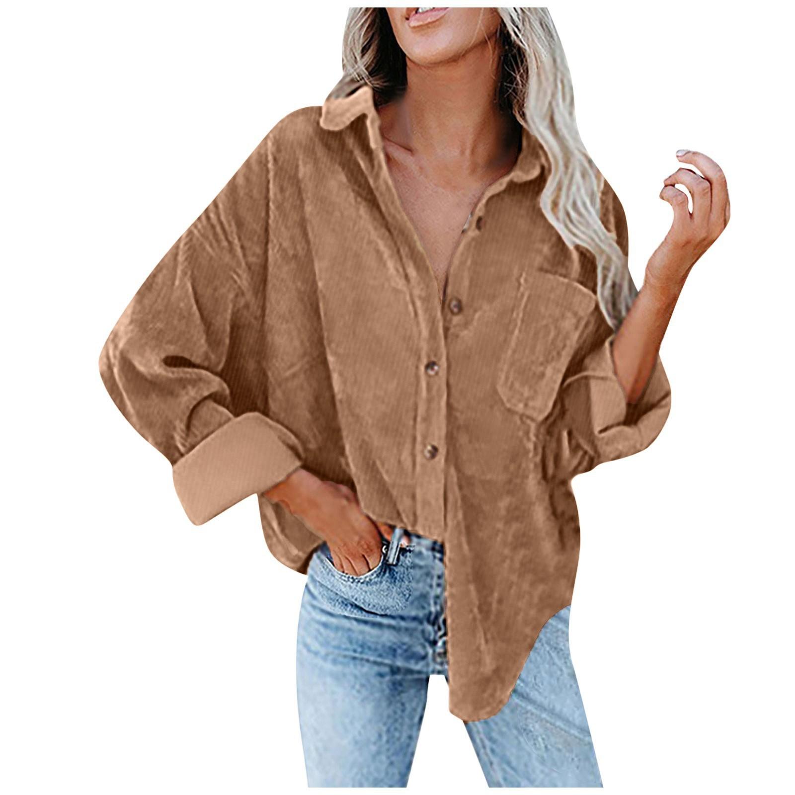 

Женская повседневная однотонная вельветовая куртка с длинным рукавом и лацканами