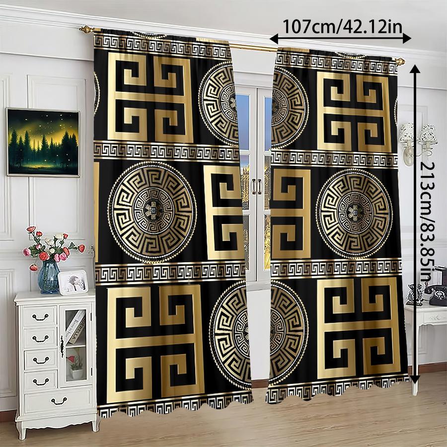 2 pieces of golden rune pattern printed curtains   bedroom and living room   home decoration   room decoration