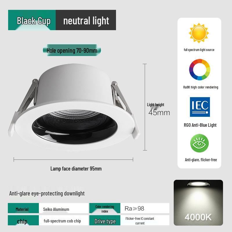 

75mm Recessed LED Ceiling Spotlight - Three-Color Living Room Light 10W with Built-in Driver