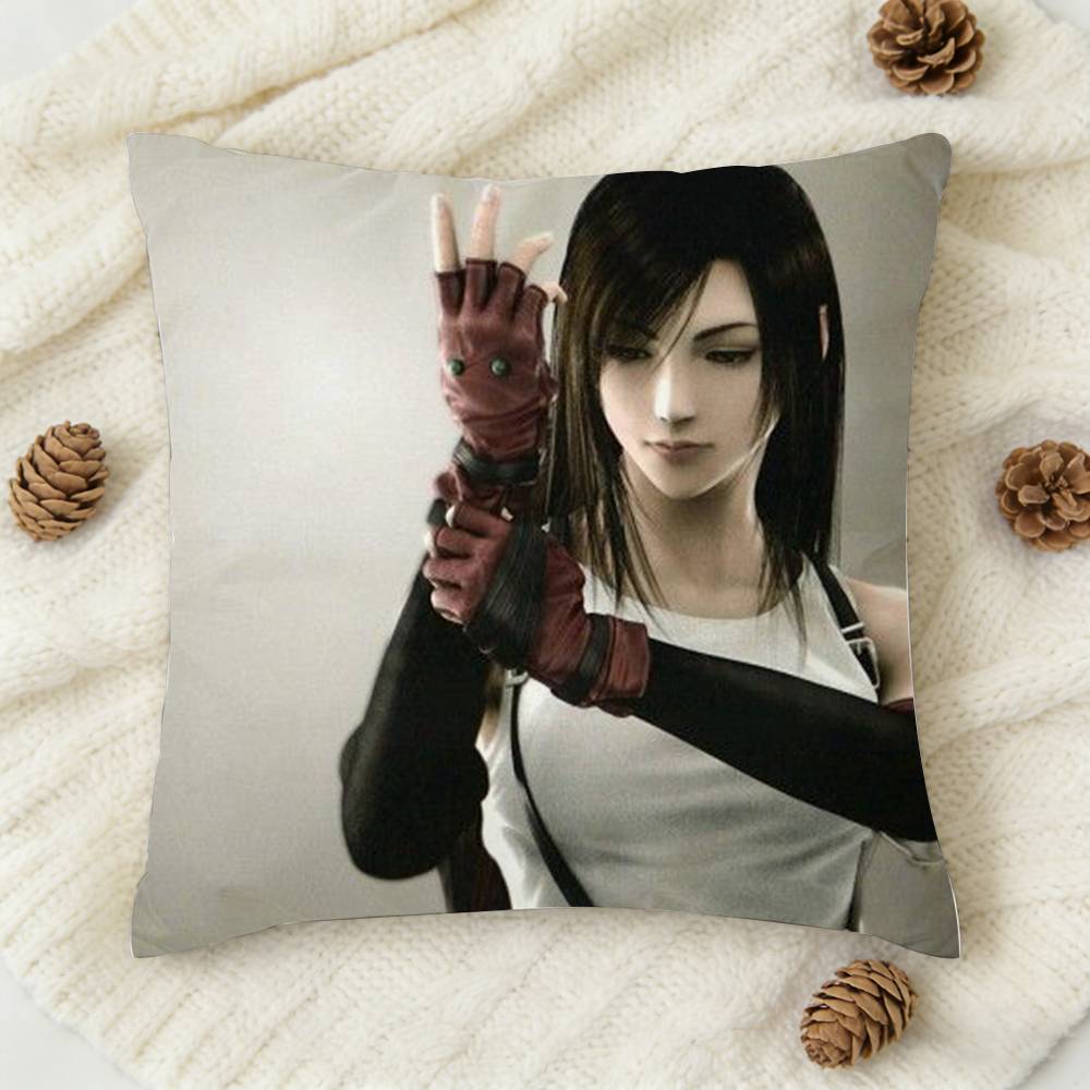 Games Figure Tifa Cloud Strife Double-Sided Printed Square Decorative Cushion Cover For Sofa Living Room Home Decor