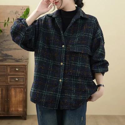 Shirt Coats for Women Jacket Winter Thickened Vintage Plaid Loose Casual Coat Top