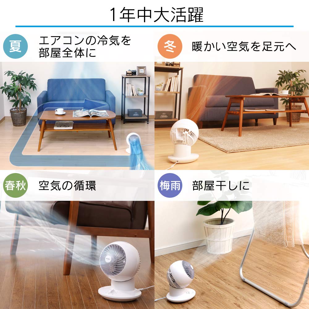 Iris Ohyama Circulator Mini 8 Tatami Left and Right Powerful Air White Fan, Mats, Quiet, Swing, Blower, PCF-SM12-W