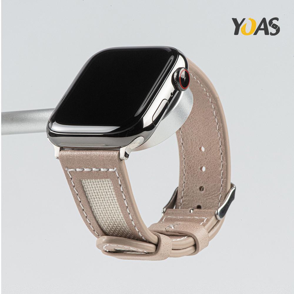 Yoaseu Square Leather Canvas Apple Watch Strap 42/44/45Mm