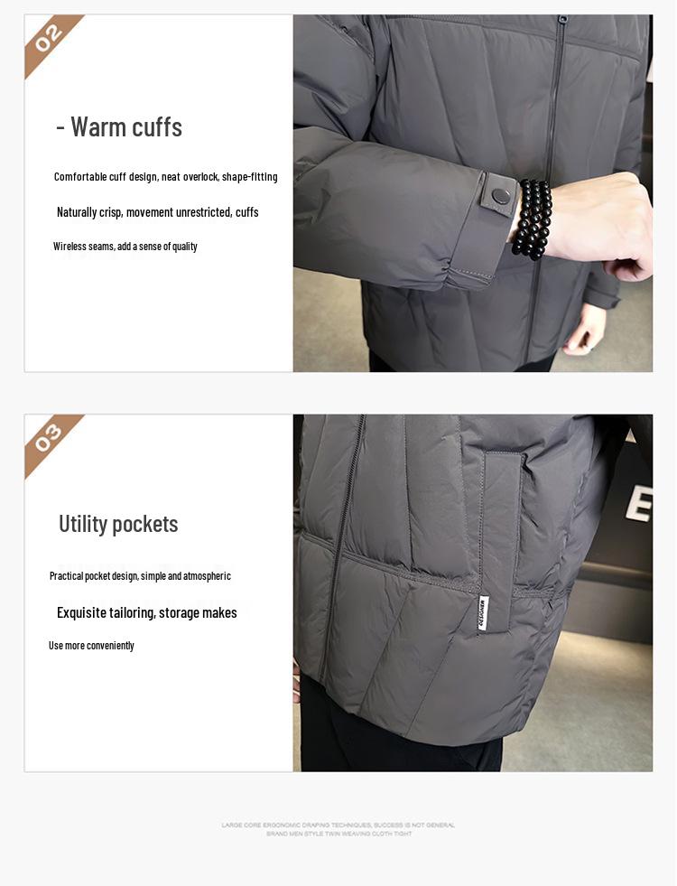 Herren Kurzmantel mit Stehkragen - Wintermodetrend 2025, Vielseitiger Verdickter Weißer Entendaunenmantel