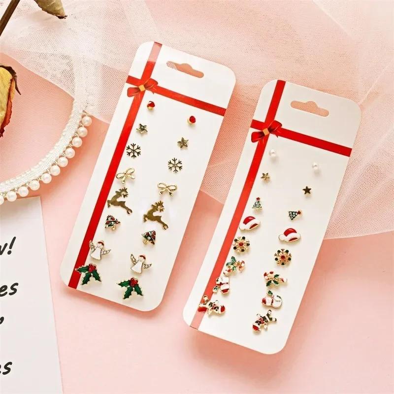 1 Set Christmas Series Earrings Women Gifts 8 Pairs Elk Christmas Tree Earring Set Earring Fashion Jewerly Accessories for Women