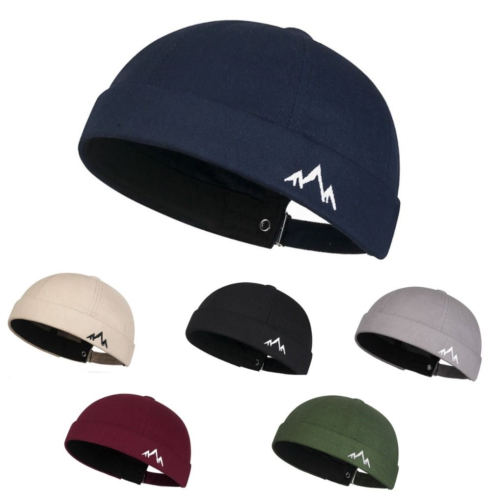 Solid Color Brimless Hat Retro Embroidery Beanie Bonnet Casual Docker Cap Unisex