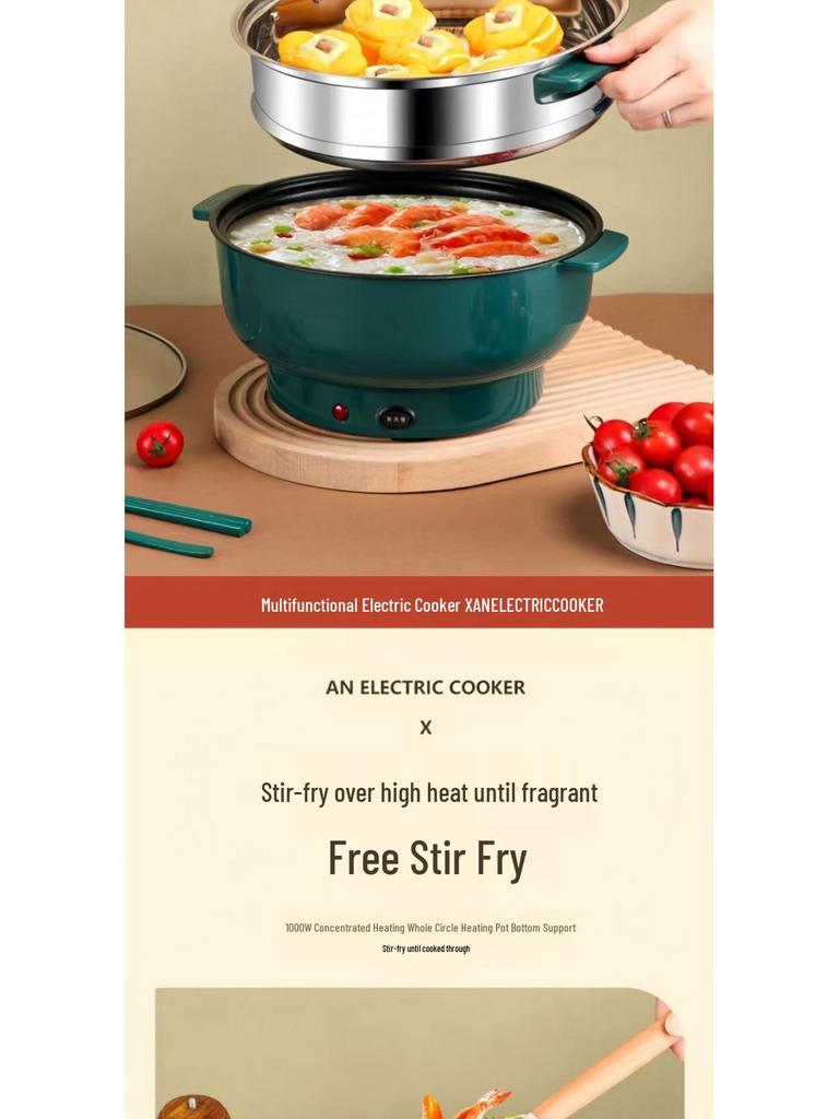 Double-Layer Electric Cooking Pot, Large Capacity, Multifunctional for Steaming, Boiling, Frying, Non-Stick, Ideal for Dorm Use