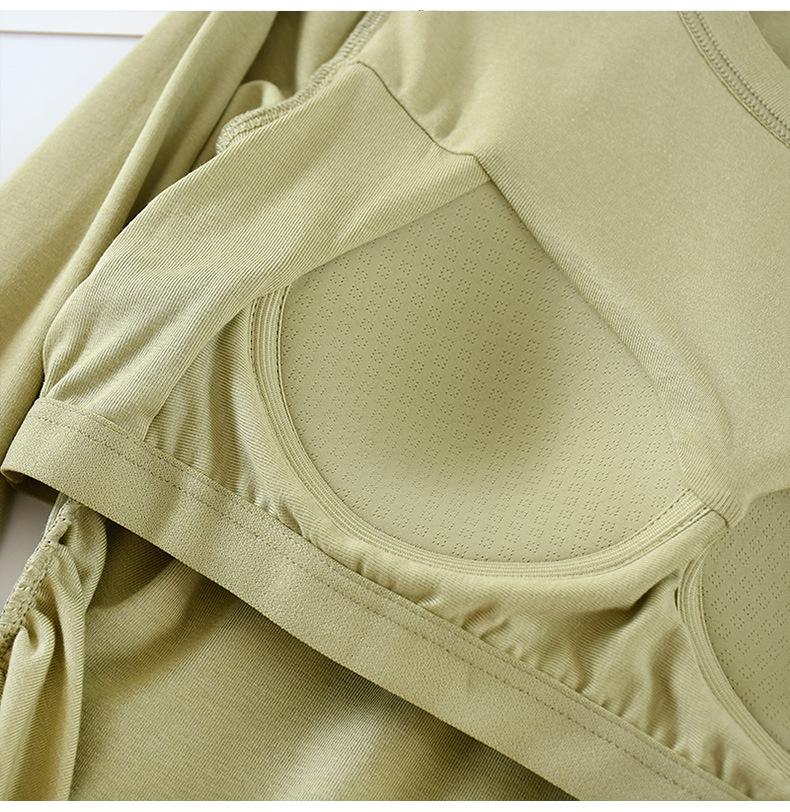 Chest-Padded Slim Fit Women's Top: Round Neck, Long Sleeve, Fishtail Hem, No Bra Needed, Autumn/Winter Style.