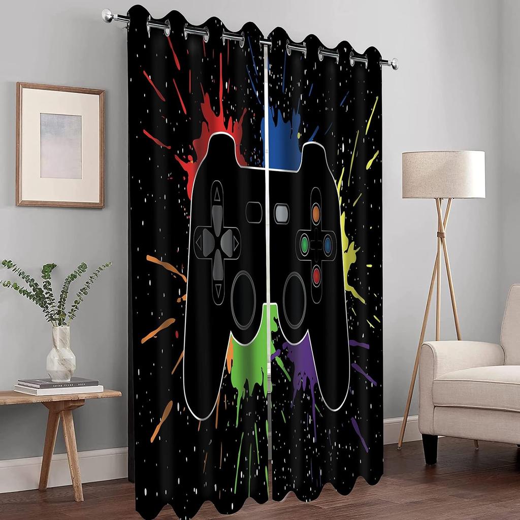 Gamepad Printed Thin Curtains for Boys Bedroom Gaming Room Decor Window Curtains Playing Video Game Window Drapes Shading 2panel