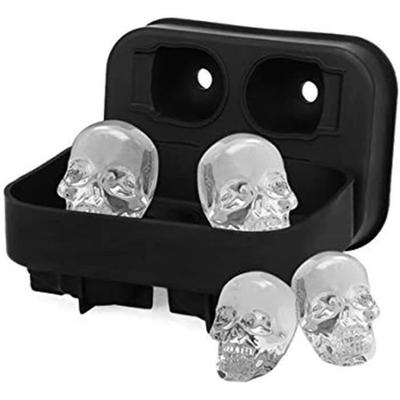 Ice Cube Mold - AN - 3D Skull - Silicone - Black - Lid Included