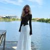 Sexy Sheer Chiffon Blouse for Women Slimming Ruffle Bell Sleeves