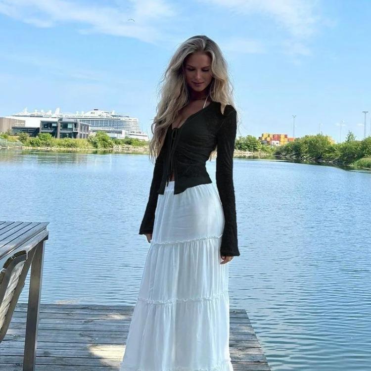Sexy Sheer Chiffon Blouse for Women Slimming Ruffle Bell Sleeves