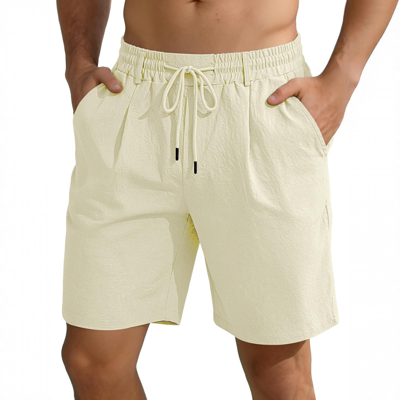 Men s Casual Cotton And Linen Loose Five-inch Shorts - Men s Breathable Sports Shorts L бежевый