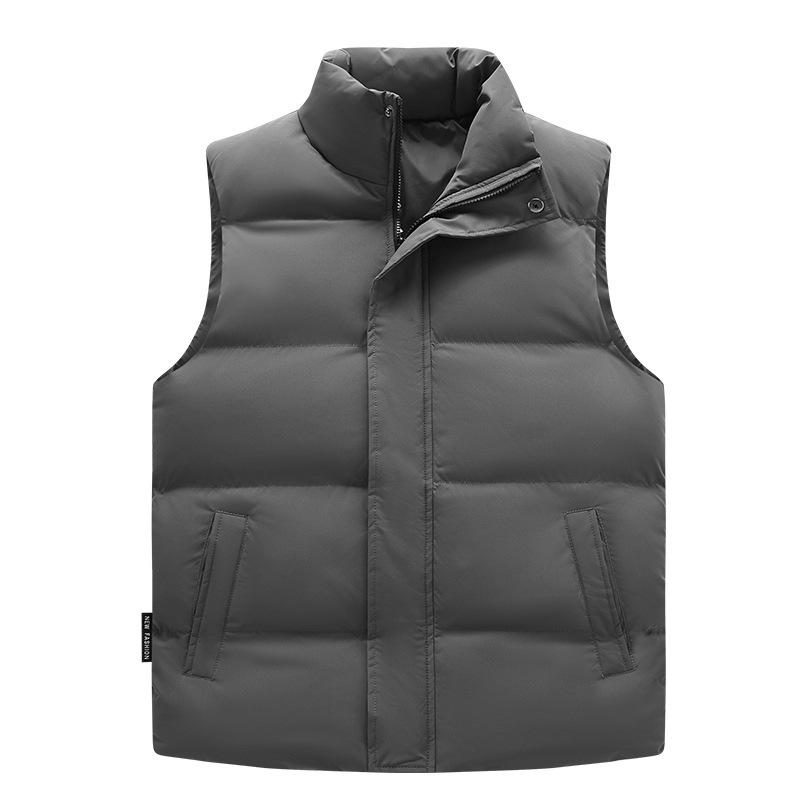 Winter New Feather Rong Cotton Vest Men's Solid Color Stand-Up Collar Versatile Sleeveless Vest Cold-proof Warm Cotton Jacket Men's