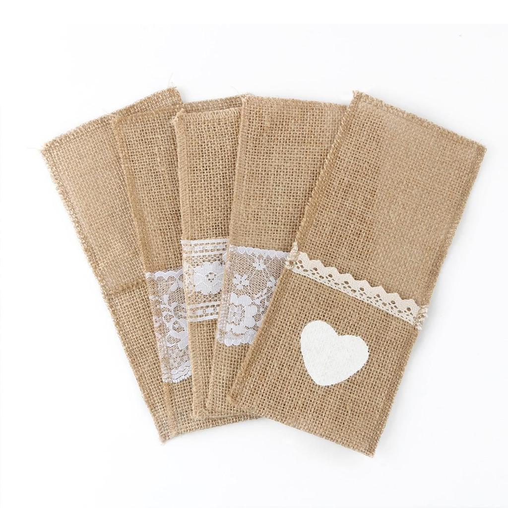 Žádaný lněný příborový sáček s krajkou na Vánoce, svatby a večírky