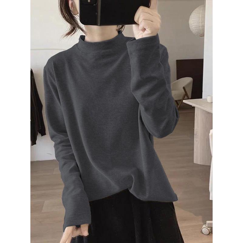 Women's Slimming High Neck Apricot Thermal Fleece Long Sleeve Casual Top - 2026 Autumn/Winter Collection