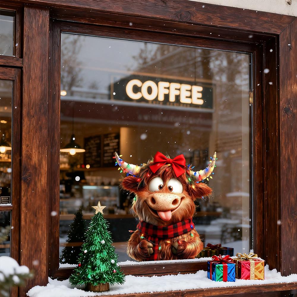1PC Christmas Cute Animal Calf Window Decals Shop Window Atmosphere Decorations Self-adhesive Vinyl Decals for Home Living Room