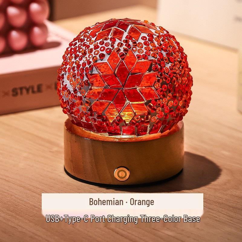 Bohemian LED Night Light - USB Rechargeable Moroccan Glass Lamp