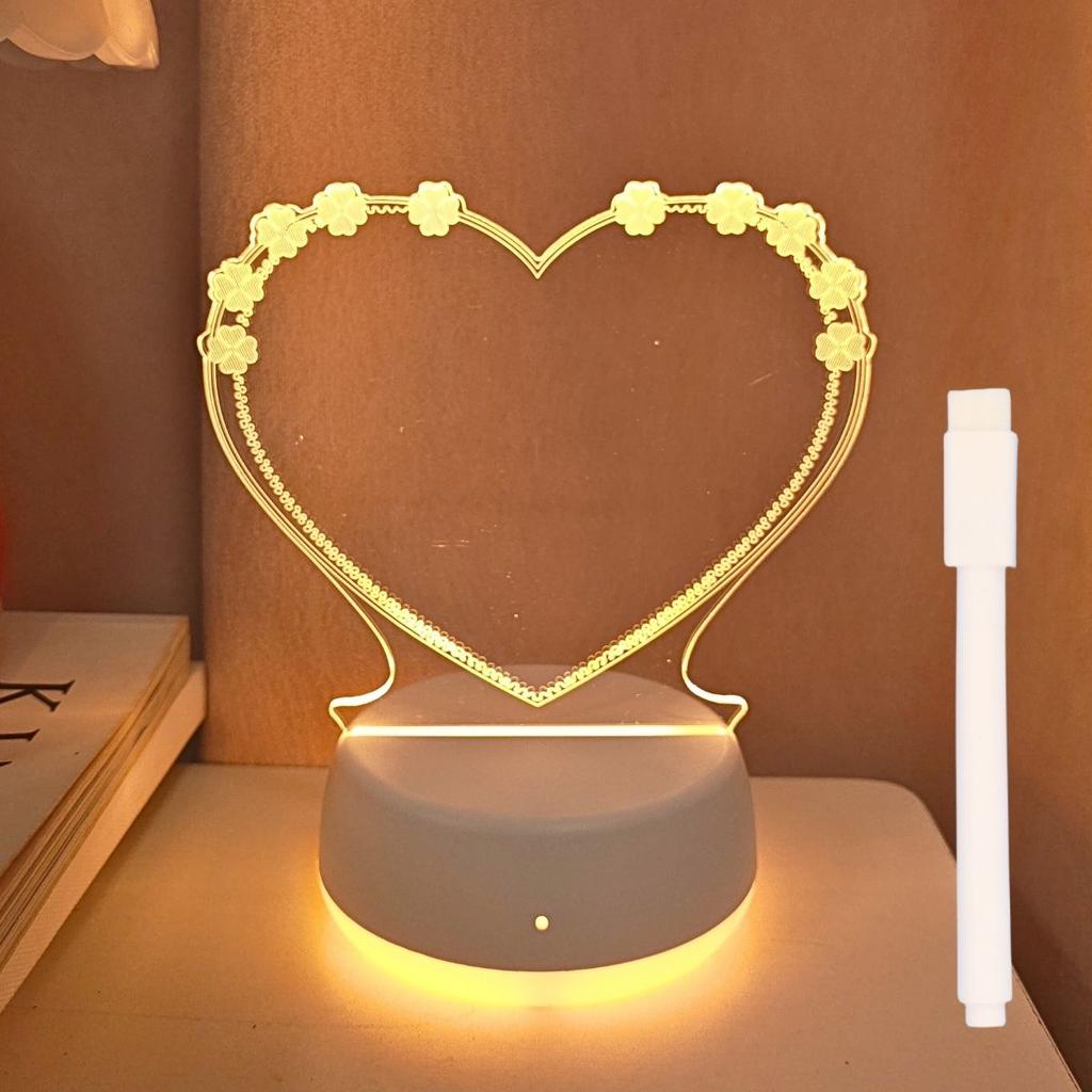Heart LED Night Light with Message Board - USB Powered, Warm Light Bedside Lamp for Bedroom Decoration