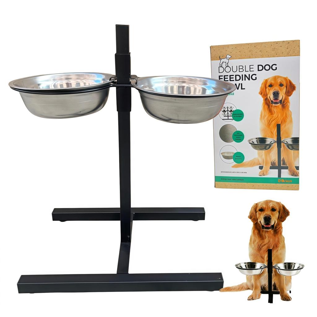Stainless Steel Double Pet Bowl: Raised & Non-Slip Design for Food and Water