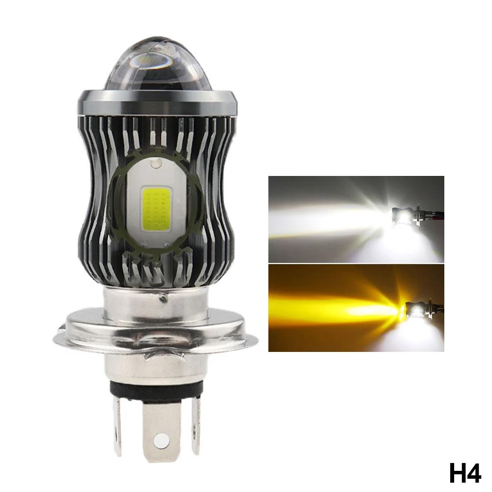 1Pc H4/BA20D/H6 LED Headlight 12V-80V Motorcycle LED Headlight Projector COB Lens 6000k White Yellow Driving Spotlight Lamp