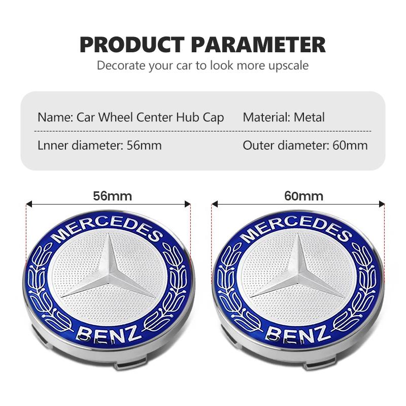 For Benz 4PCS Car Wheel Center Hub Cap Sticker Accessories AMG CLA CLS C180 C200 W204 W205 Exclusive A C E R V Class