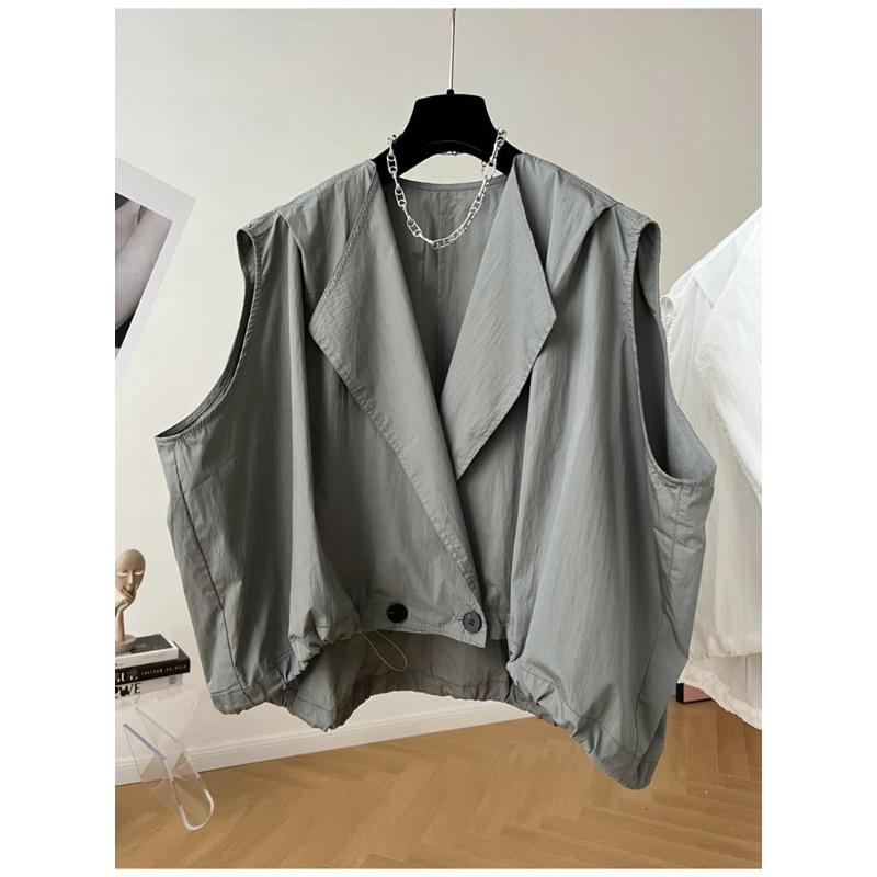 

Casual Silhouette Vest Women s New Style Spliced Button Drawstring Turtle Back Loose Sleeveless Jacket L сірий колір