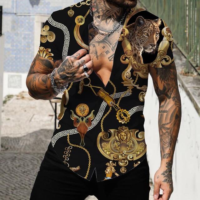 Pánské košile Krátké Luxusní košile s límečkem Lapel Prom Vysoce kvalitní topy Pánské oblečení Slim Fit Tričko 5xl Barokní potisk Volná trička