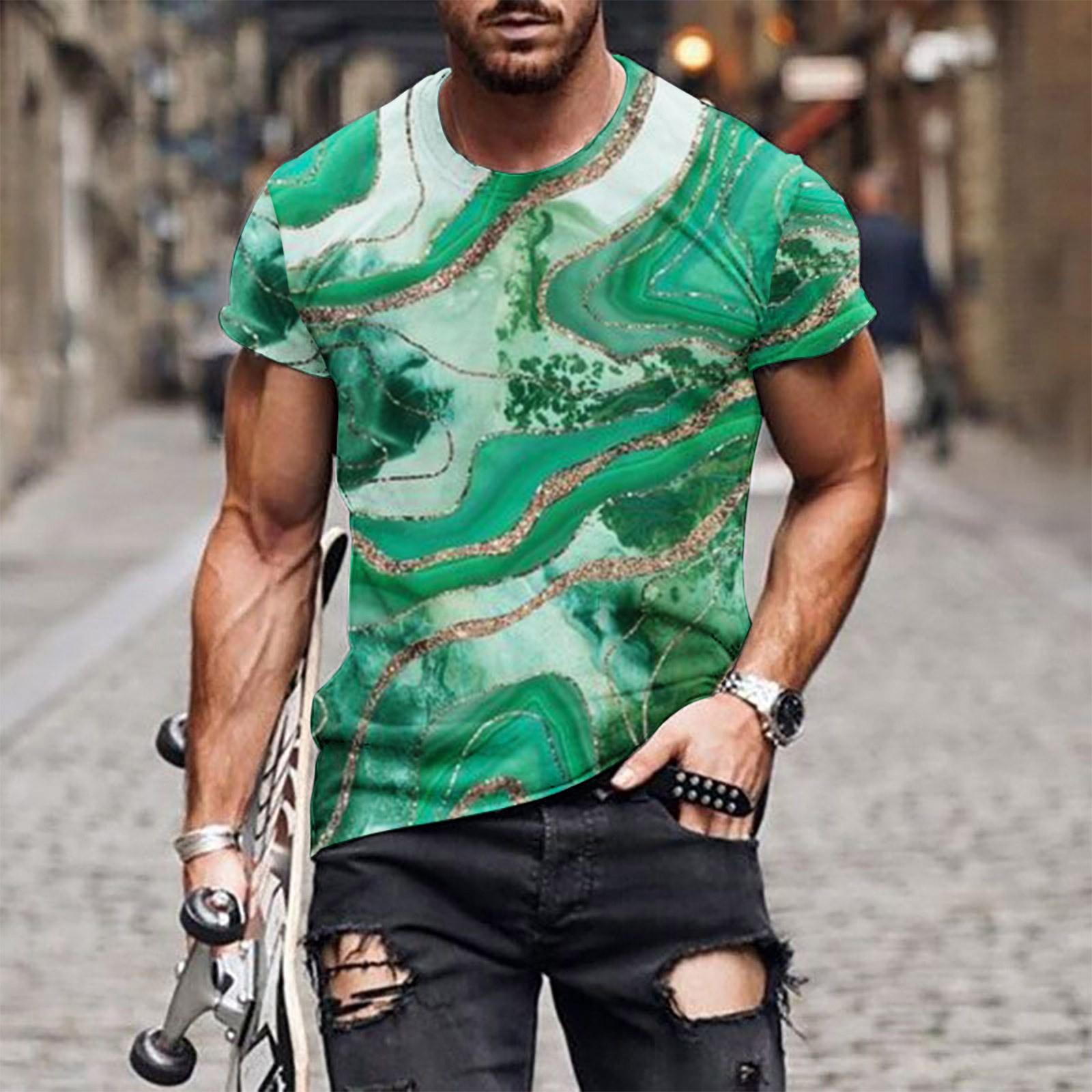 

Повседневная футболка с короткими рукавами в европейском и американском стиле с круглым вырезом в этническом стиле и принтом в стиле ретро M зелёный