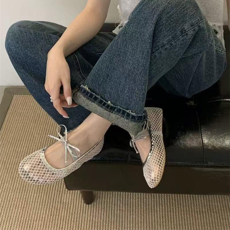 Fashion Women Mesh Ballet Flats Fishnet Ballerina Flats Comfortable Round Toe Ballet Shoes Breathable Casual Walking Shoes for Commuting