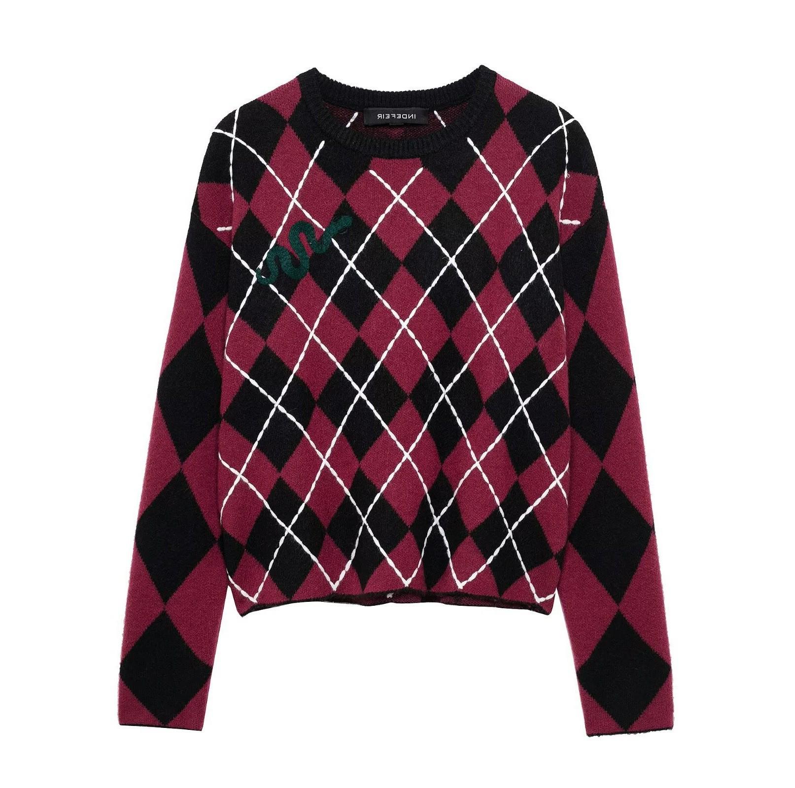 

TAOP&ZA Women s Spring Commuting Fashion Diamond Knit Sweater Large