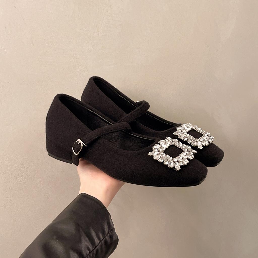 Fashion New Eelgant Rhinestone Women's Heels Square Toe Sexy Pump Chunky Heels Dress Shoes Grey White Mary Jane Single Shoes