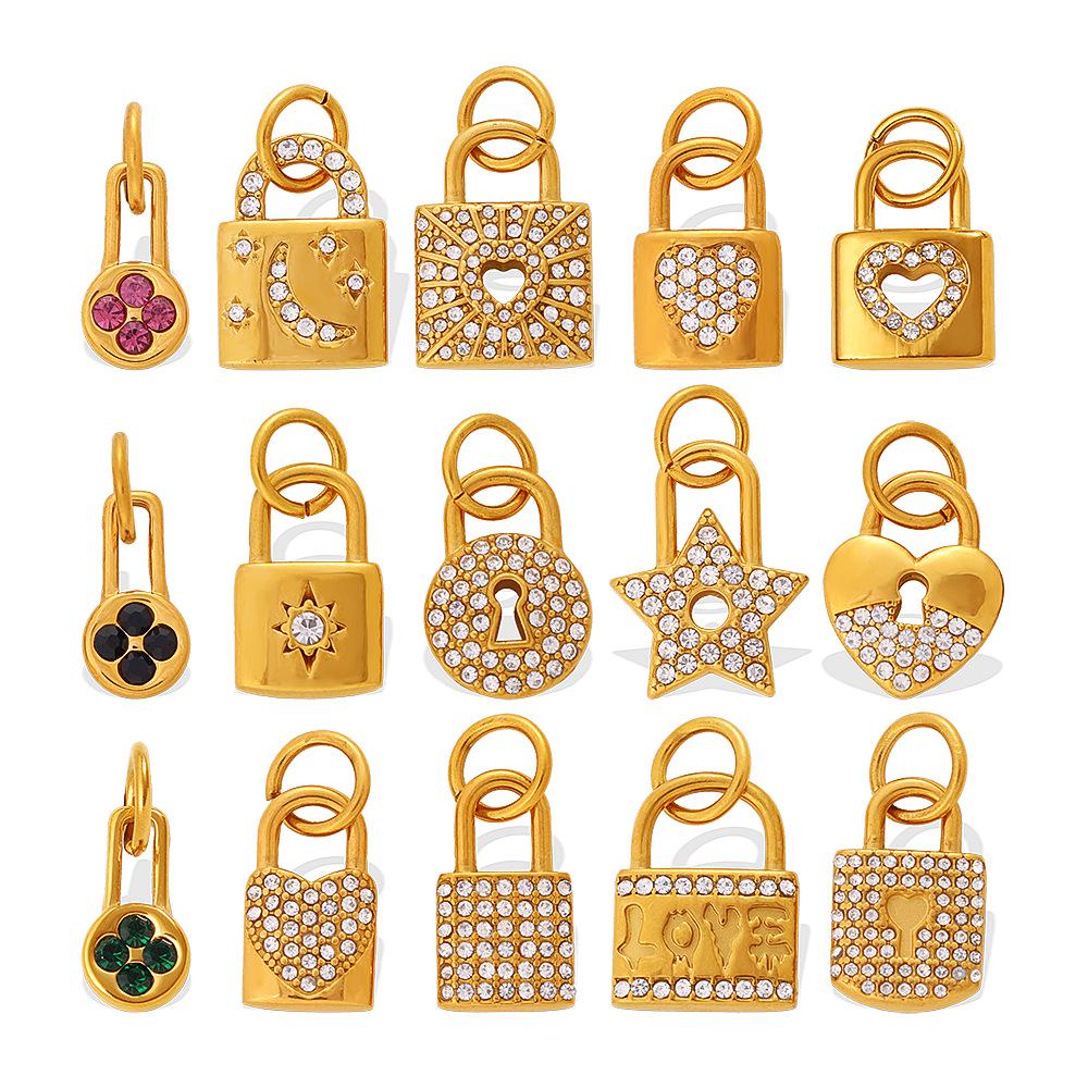 Retro Rhinestone Lock Pendant - Heart & Star Charm for Women