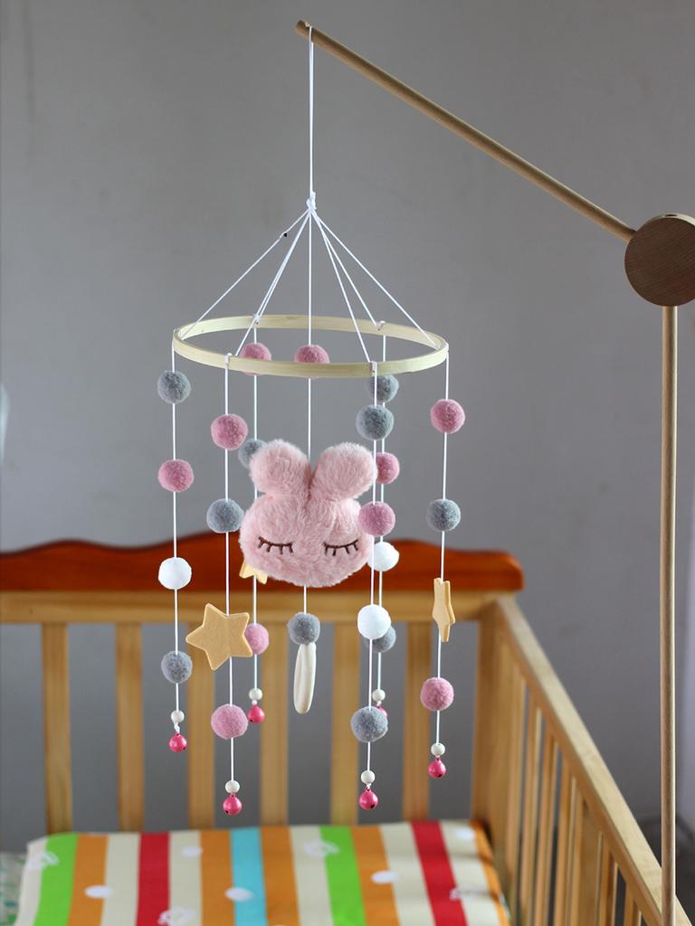 Wooden Crib Mobile Baby Bed Bell Rattle Toy Soft Felt Cartoon Bear Mobile bracket Newborn Music Box Bed Bell Hanging Bracket Toy
