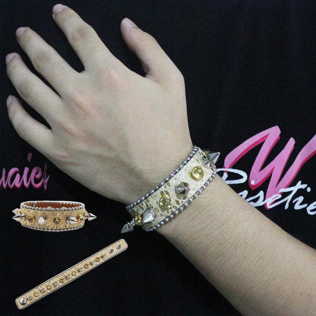 Y2K Gothic Punk Rhinestone Studded Leather Bracelet Wristband
