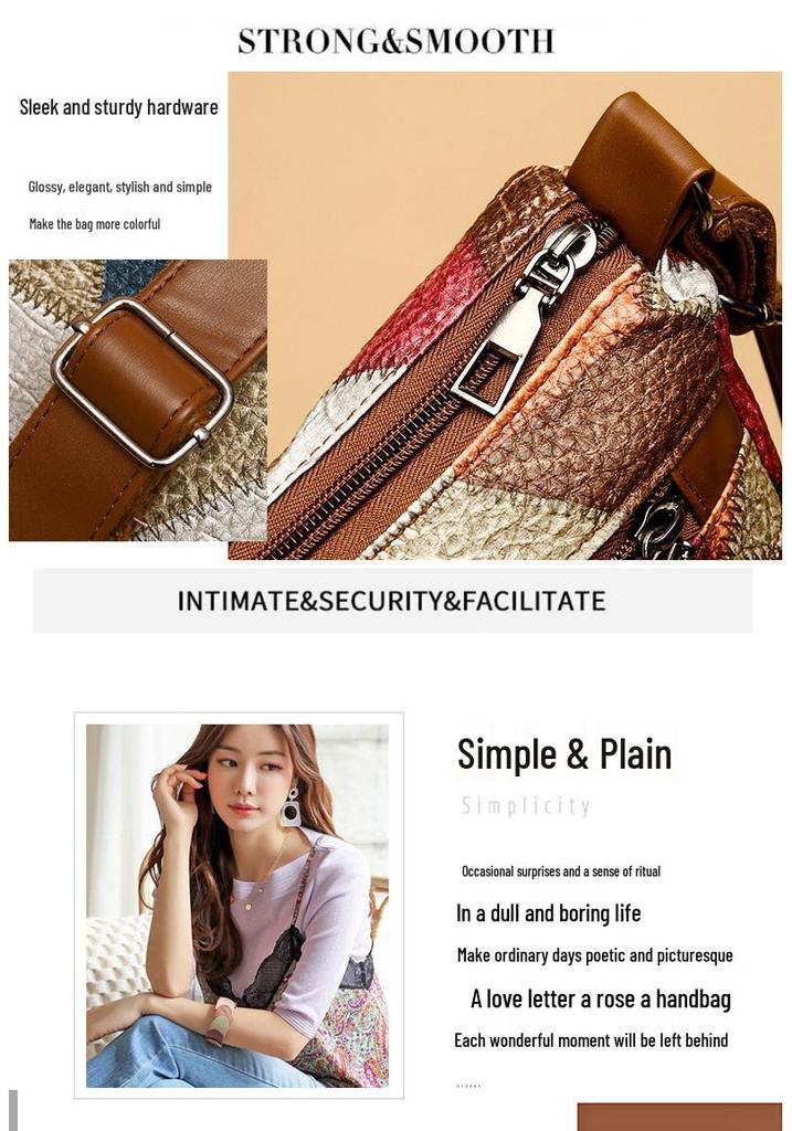 Women's Large Capacity Soft Leather Patchwork Crossbody Bag - Retro Multi-pocket Shoulder Bag for Work & Commute.