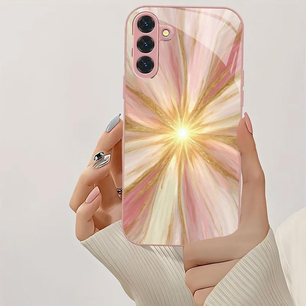 Pink line metallic paint glass phone case suitable for Samsung Galaxy S26 S25 S24 S23 S22 S21 S20 FE/Ultra/Plus anti drop