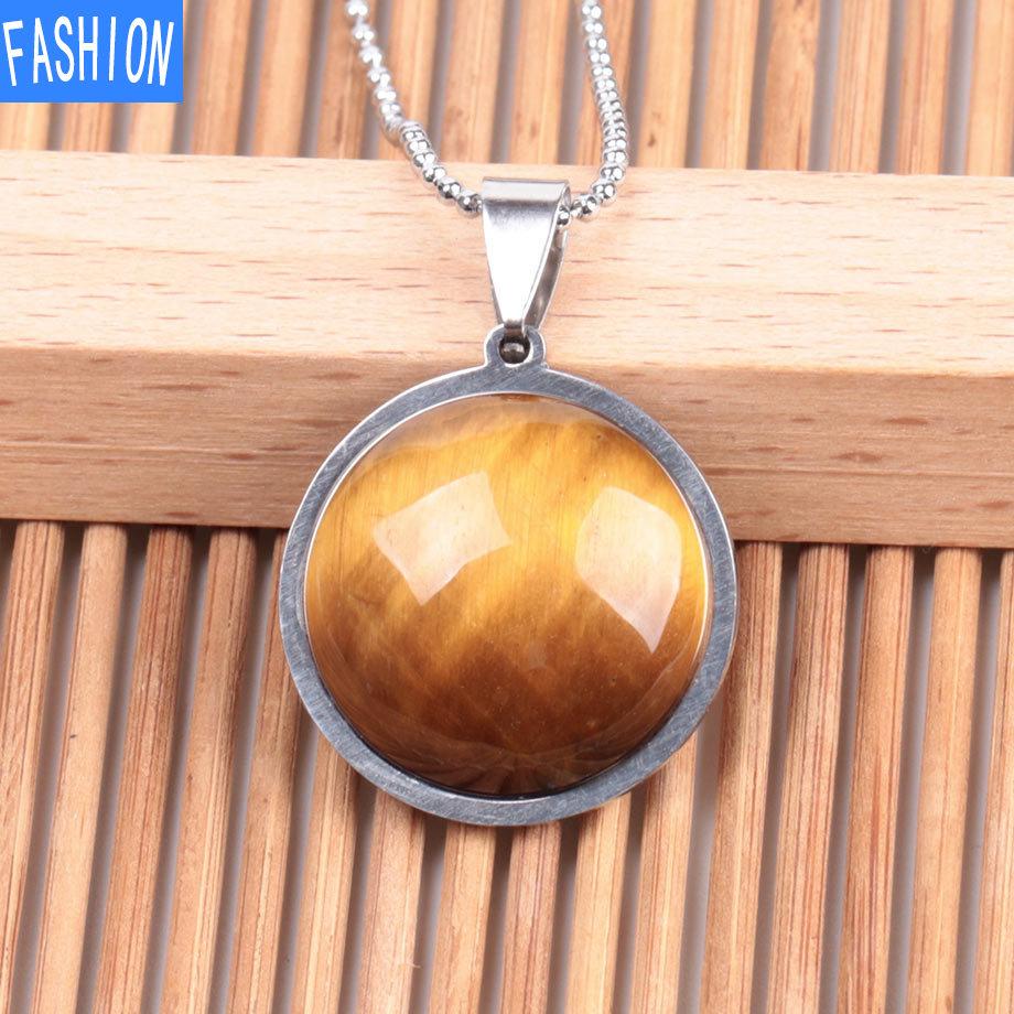 Collar De Cristal Natural De Moda con Personalidad Europea Y Americana De Acero Inoxidable De Piedra Plana Simple para Mujer