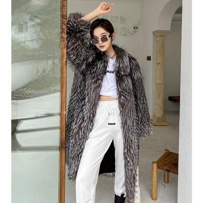 Sonbahar ve Kış Yeni Kadın Kürk Ceket Tam Deri Tilki Kürk Çim Uzun kadın Rüzgarlık Moda Kürk Ceket Ince