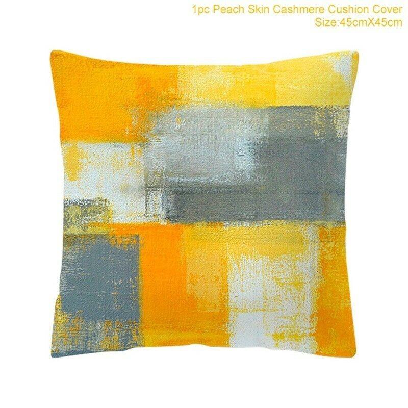 Classic Yellow Geometric Pillow Case Crafted From Luxurious Peach Skin Cashmere