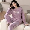 Thickened Warm Large Size Padded Fall and Winter Women's Pajamas Top and Pants Set Coral Velvet Ladies Cartoon Bear 2PCS/Set